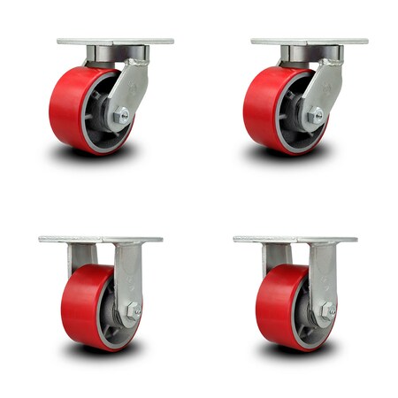 Service Caster 6 Inch Heavy Duty Red Poly on Cast Iron Caster Swivel Locks 2 Rigid SCC, 2PK SCC-KP92S630-PUR-RS-BSL-2-R-2
